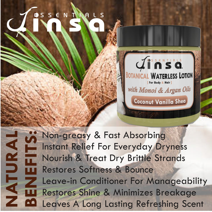 Coconut Vanilla Shea Botanical Waterless Lotion (with Monoi & Argan Oils)